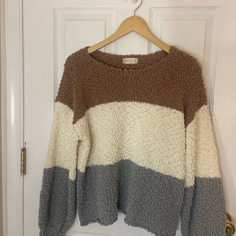 Altar’d State Colorblock Cozy Sweater - Brown, Cream, and Gray